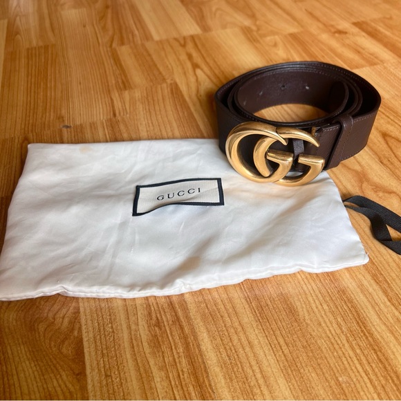 Gucci Brown Leather Belt with Gold Buckle - Picture 1 of 7